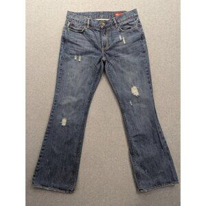 X2 Denim Laboratory Jeans Womens 10 Blue Mid Rise Flare Distressed Denim